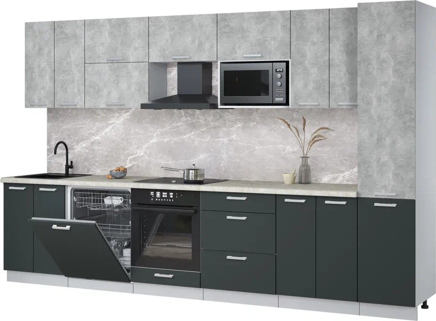 

Готовая кухня Интерлиния Мила Лайт 3.4-ПМ2 (бетон/антрацит/опал светлый)