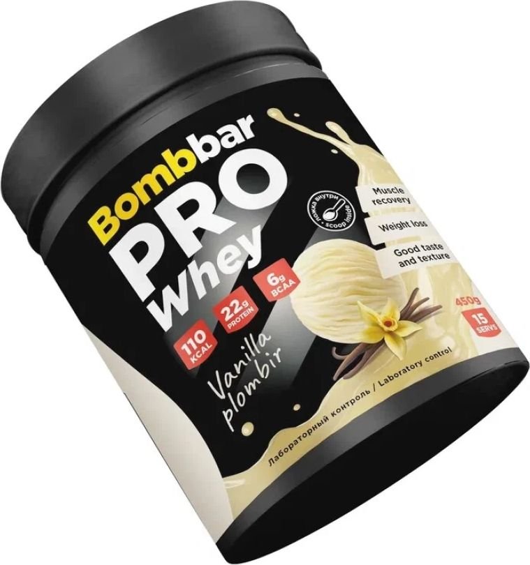 

Протеин сывороточный (концентрат) Bombbar Whey Protein Pro (450 г, ванильно-сливочный пломбир)