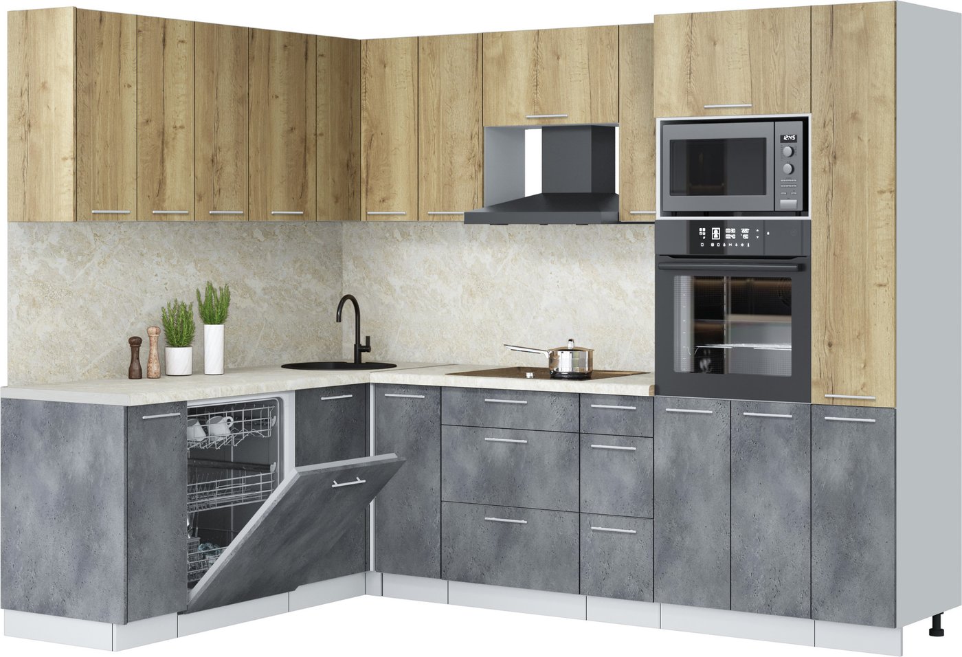 

Готовая кухня Интерлиния Мила Лайт 1.896х2.68 (дуб золотой/бетон портленд/опал светлый)