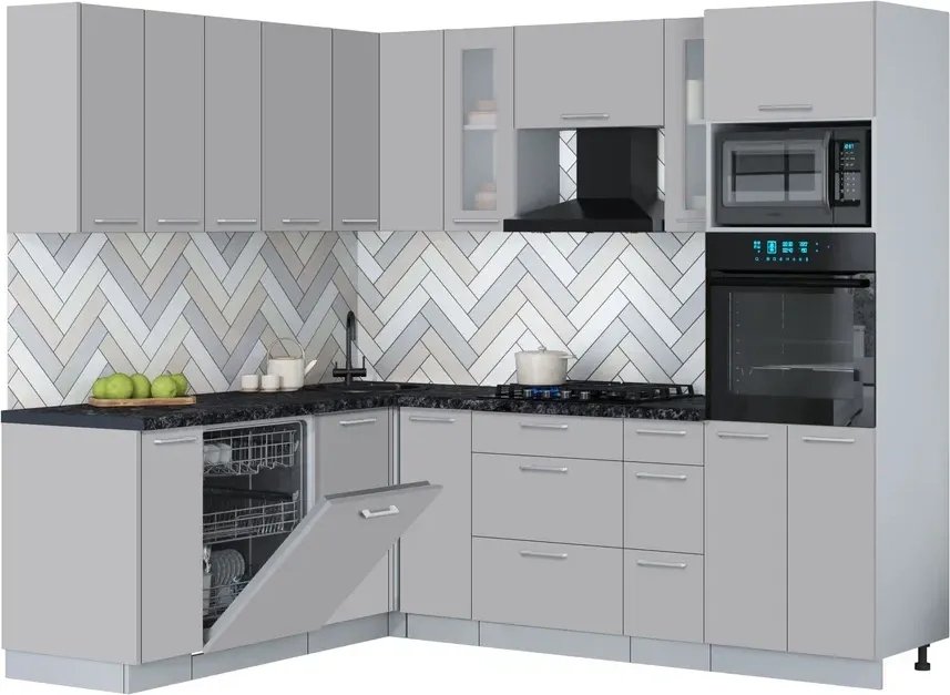 

Готовая кухня Интерлиния Мила Gloss 1.896х2.38 (грей/грей/кастилло темный)