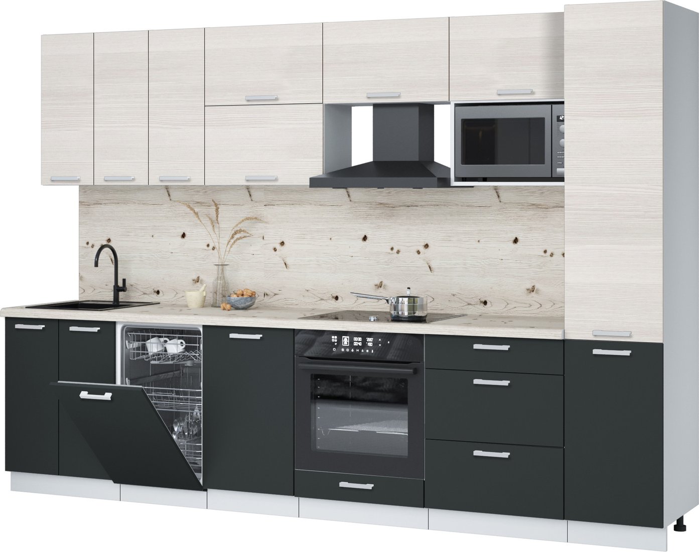 

Готовая кухня Интерлиния Мила Лайт 3.1-ПМ4 (вудлайн кремовый/антрацит/бискайская сосна)