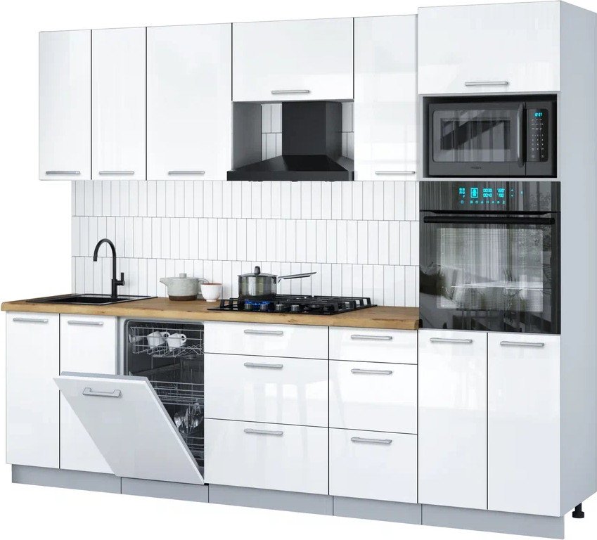 

Готовая кухня Интерлиния Мила Gloss 2.65-ПМ3 (белый глянец/белый глянец/дуб бунратти)