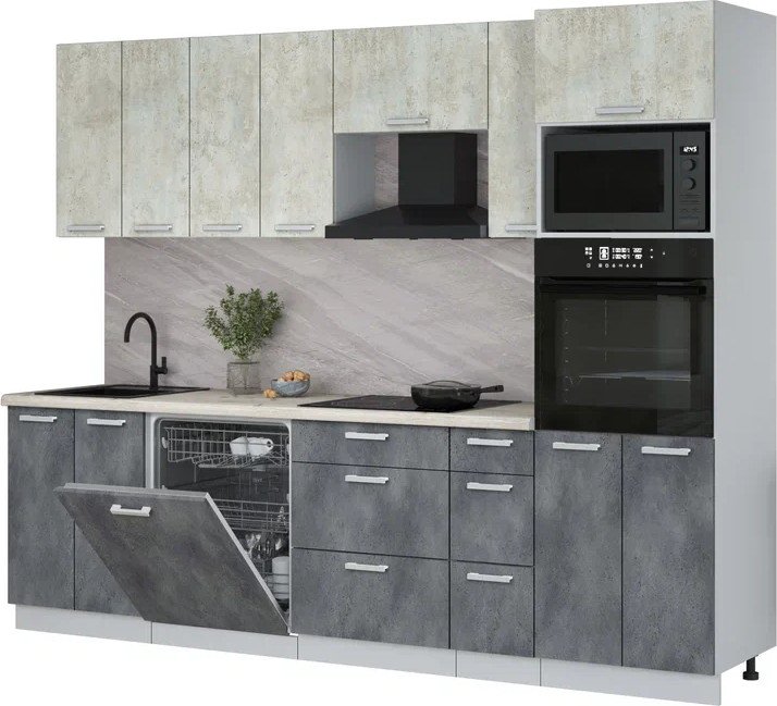 

Готовая кухня Интерлиния Мила Лайт 2.7-ПМ1 (бетон лайт/бетон портленд/бискайская сосна)