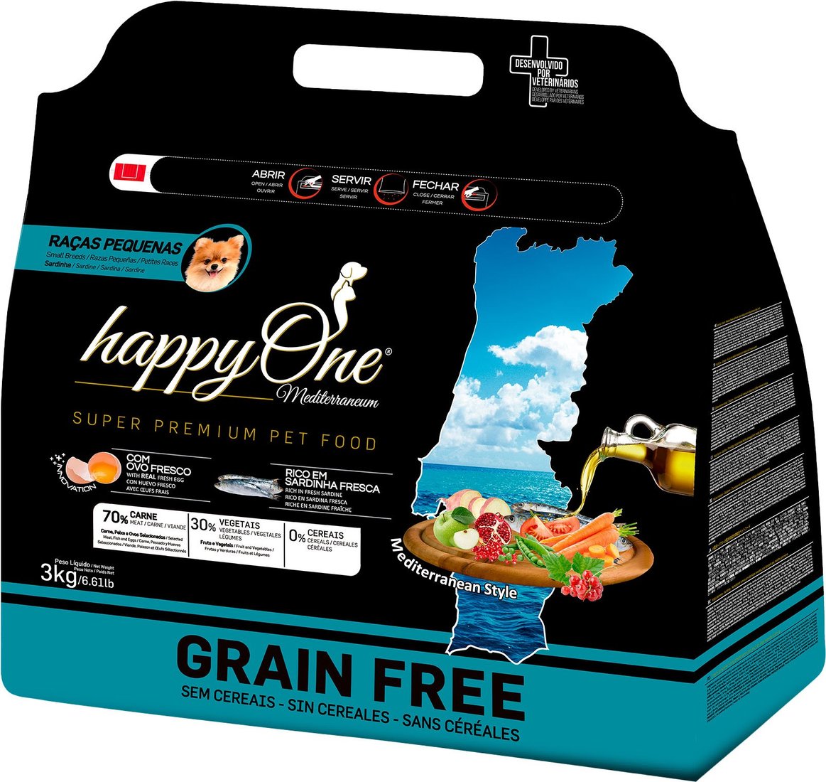 

Сухой корм для собак HappyOne Mediterraneum со свежим яйцом и свежей сардиной 3 кг