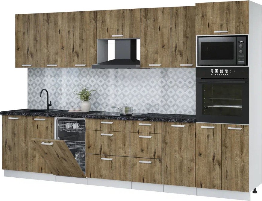 

Готовая кухня Интерлиния Мила Лайт 3.25-ПМ3 (дуб веллингтон/дуб веллингтон/кастилло темный)