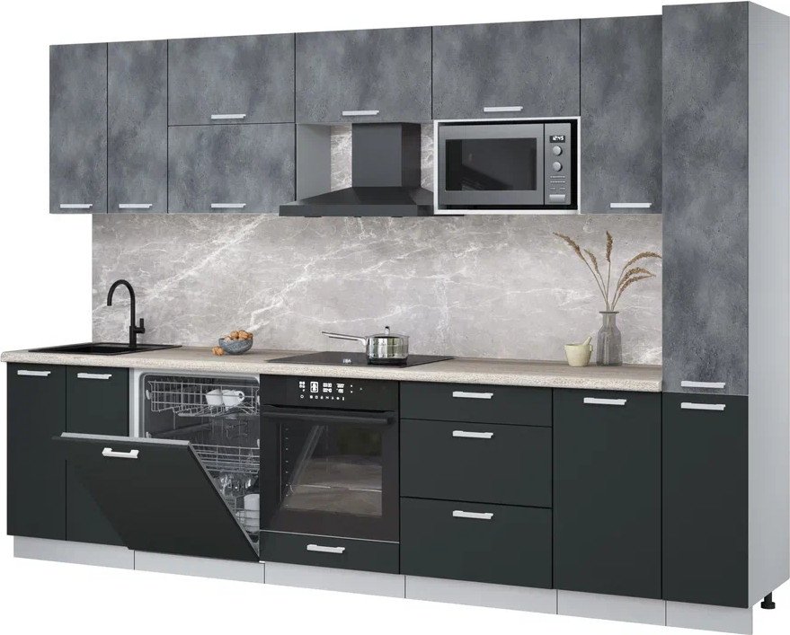 

Готовая кухня Интерлиния Мила Лайт 3.1-ПМ2 (бетон портленд/антрацит/травертин серый)