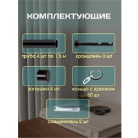 Карниз для штор Sundays Home Модерн 19мм+19мм двухрядный (составной, черный матовый, 3м)