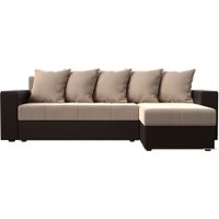 Угловой диван Лига диванов Дубай лайт правый 114159 (велюр бежевый/экокожа коричневый)