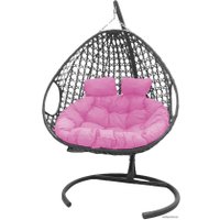 Подвесное кресло M-Group Для двоих Люкс 11510308 (серый ротанг/розовая подушка)
