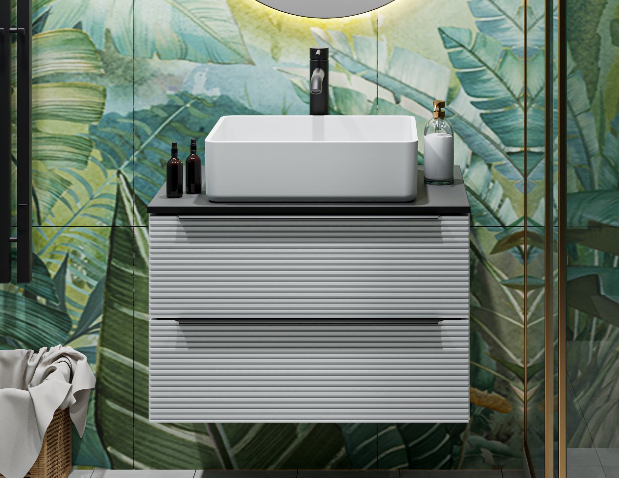 

Runo Тумба под умывальник Орлеан 70 (подвесная, белый матовый/черный)