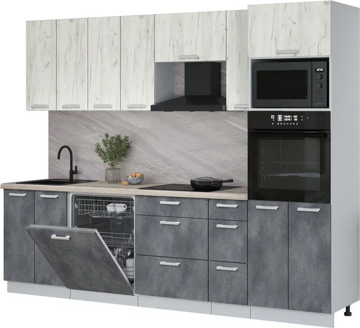 

Готовая кухня Интерлиния Мила Лайт 2.7-ПМ1 (дуб белый/бетон портленд/травертни)