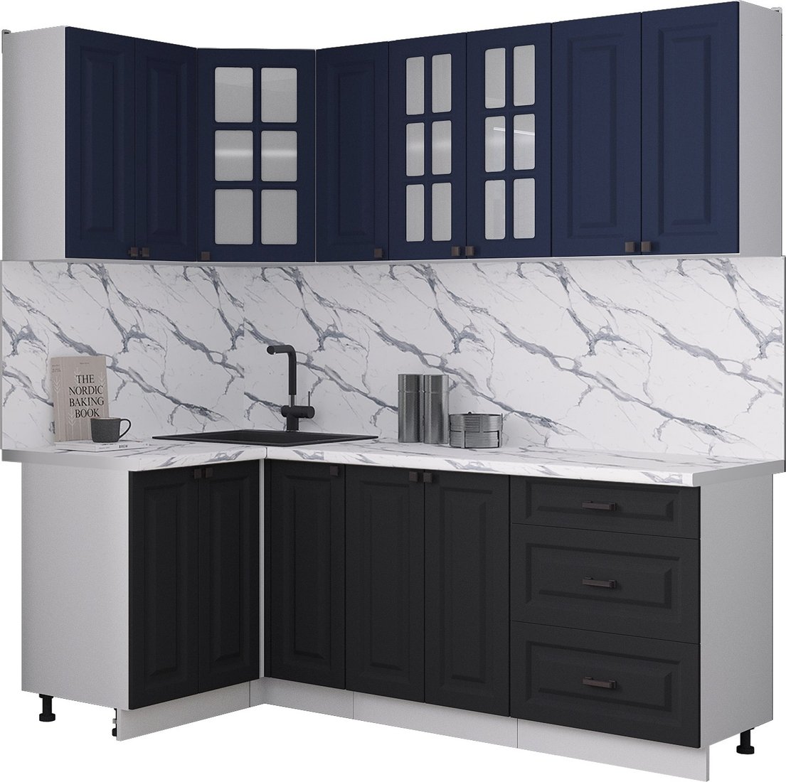 

Готовая кухня Интерлиния Мила Деко 1.2x2.1 (черный/индиго/белый гранит)