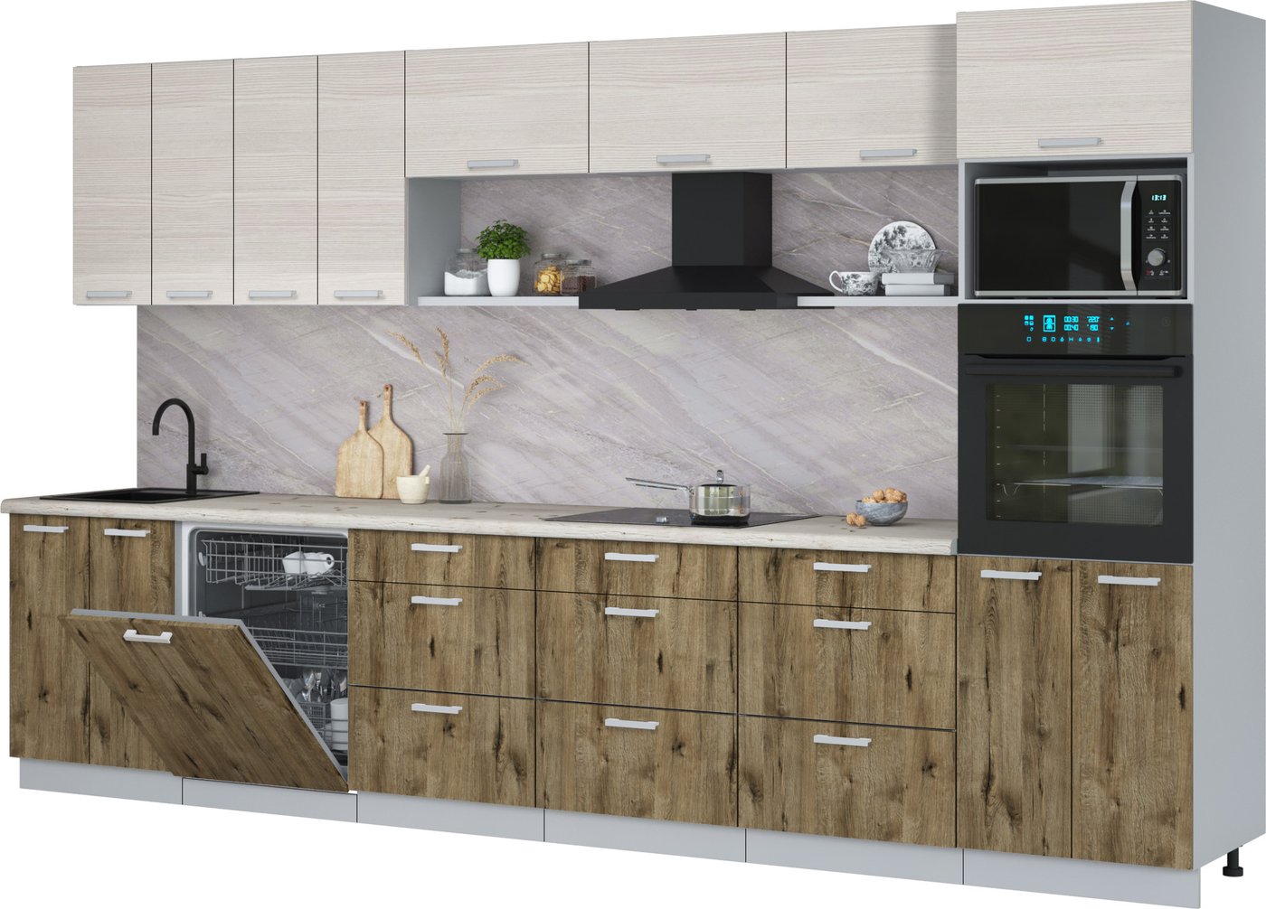 

Готовая кухня Интерлиния Мила Лайт 3.6-ПМ1-2 (вудлайн кремовый/дуб веллингтон/бискайская сосна)