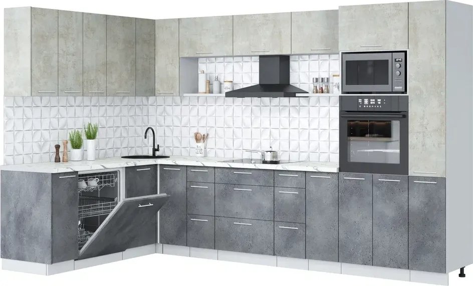 

Готовая кухня Интерлиния Мила Лайт 1.896х3.28 (бетон лайт/бетон портленд/белый гранит)