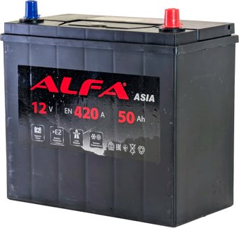 Автомобильный аккумулятор ALFA Asia JR+ тонкие клеммы (50 А·ч)