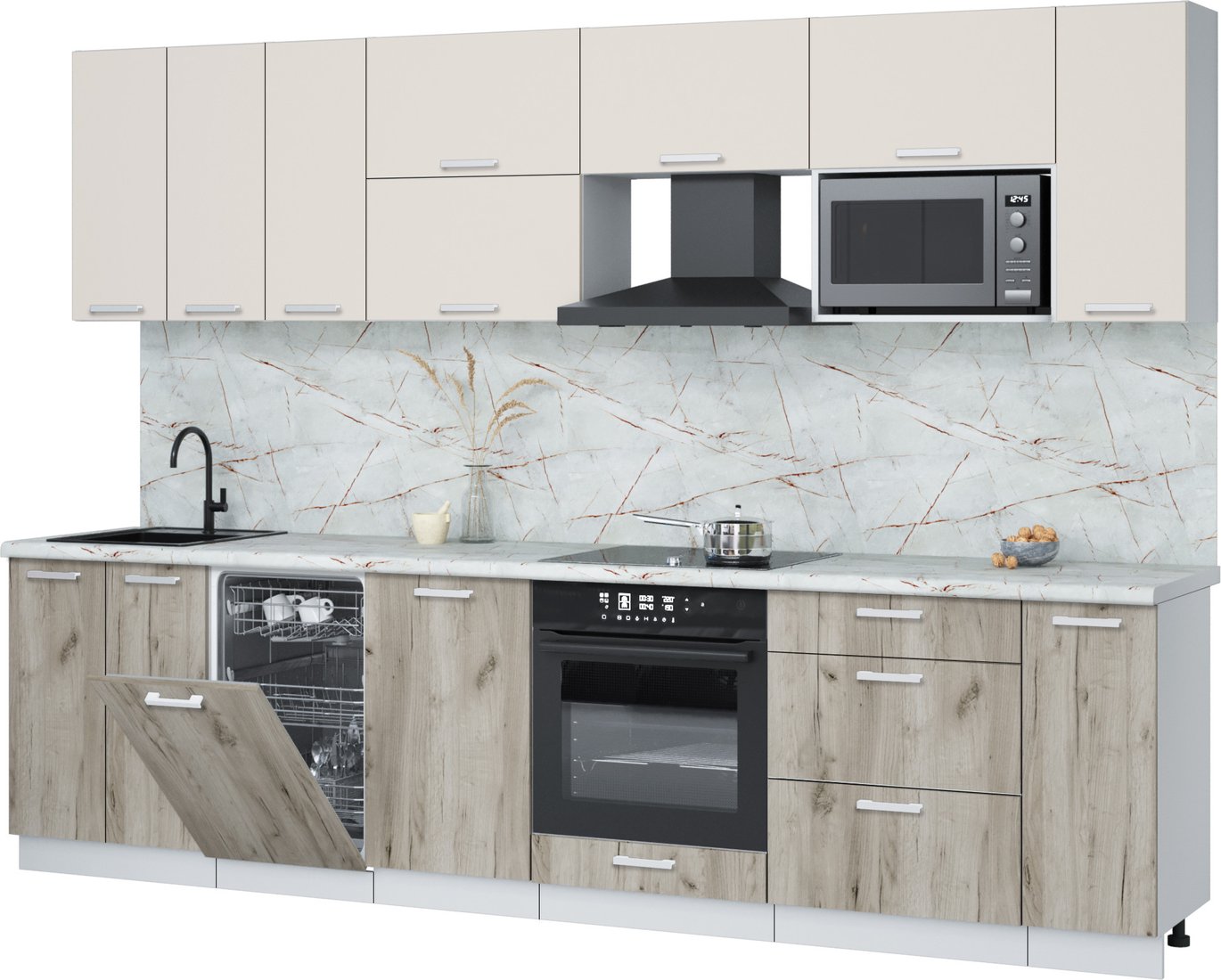 

Готовая кухня Интерлиния Мила Лайт 3.0-ПМ4 (персидский жемчуг/дуб серый/серый каспий)