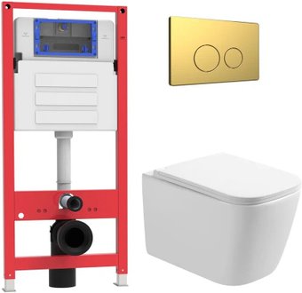 Унитаз подвесной Oliveeka OL-MQ-003 + OL-1216 + OL-R22-BG (матовое золото)