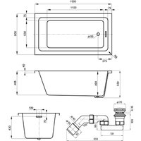 Ванна Wellsee FreeDom 2.0 150x80 23300102R (встраиваемая ванна белый глянец, сифон-автомат глянцевый белый) в Гомеле