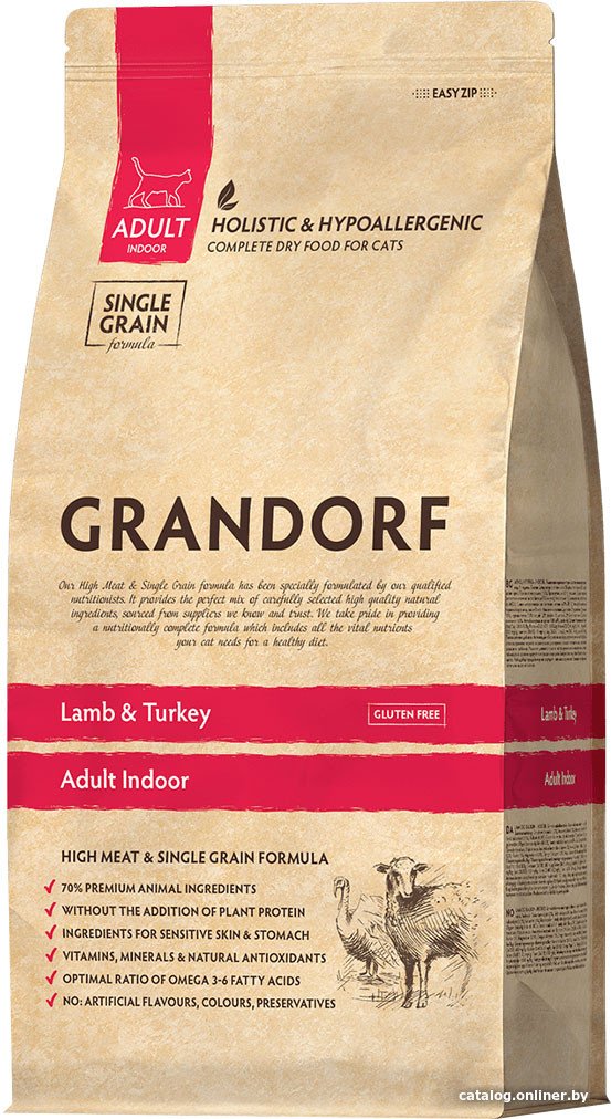 Сухой корм для кошек Grandorf Lamb&Turkey Adult Indoor (ягненок и индейка) 8 кг