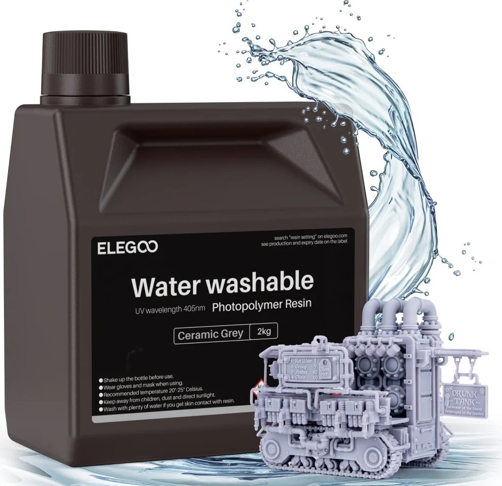

Фотополимер Elegoo Water Washable 2кг (керамический серый)