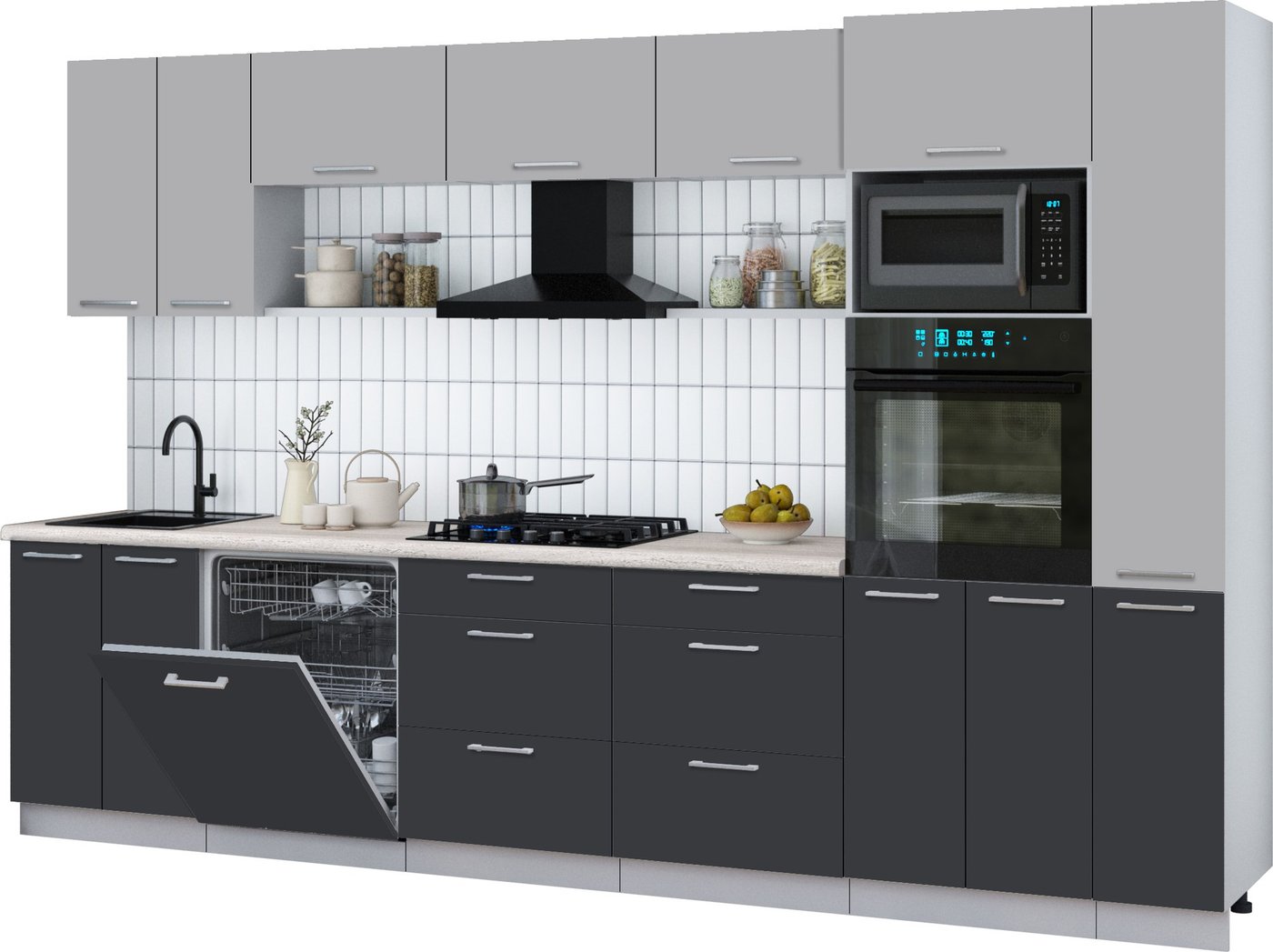 

Готовая кухня Интерлиния Мила Gloss 3.3-ПМ1 (пепел/грей/травертин серый)