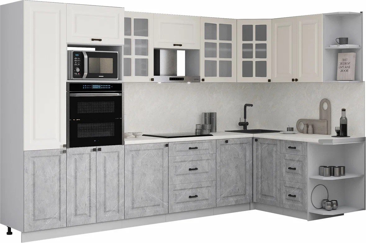 

Готовая кухня Интерлиния Мила Деко 1.68x3.2 PR (керамика/белый/опал светлый)