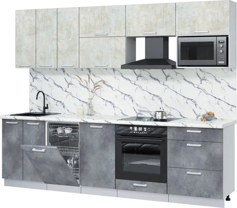 

Готовая кухня Интерлиния Мила Лайт 2.7-ПМ4 (бетон лайт/бетон портленд/белый гранит)