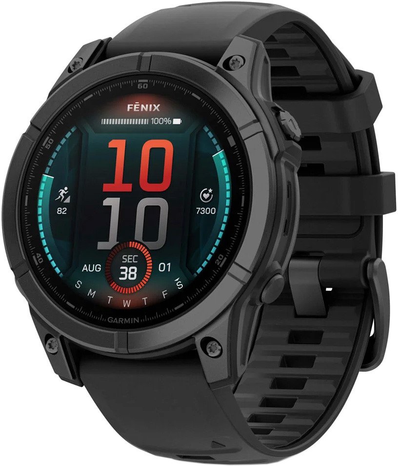 Умные часы Garmin Fenix E 47мм (серая сталь, черный силиконовый ремешок)