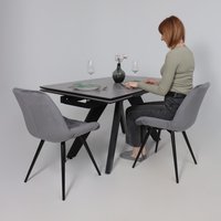 Кухонный стол Lepremo AV 2122 МДФ+керамика раздвижной 1400-2000x850 (серый матовый Larka Grey/черный)