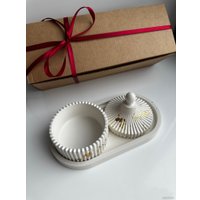 Декоративная шкатулка Gentle Art Декоративный набор из гипса бело-золотой (шкатулка+овальный поднос)