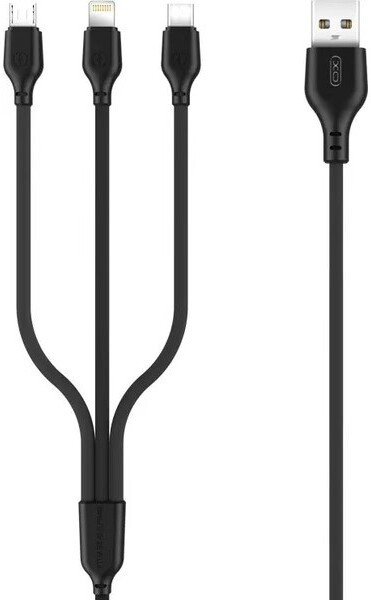 

Кабель XO NB103 USB Type-A - Lightning/USB Type-C/microUSB (1 м, черный)