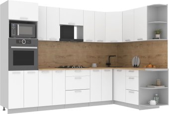 Готовая кухня Интерлиния Мила Лайт 1.68x3.0 правая (белый платинум/белый платинум/дуб бунратти)