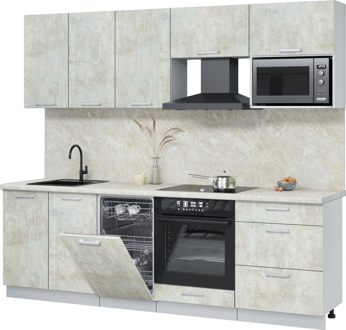 

Готовая кухня Интерлиния Мила Лайт 2.45-ПМ4 (бетон лайт/бетон лайт/опал светлый)