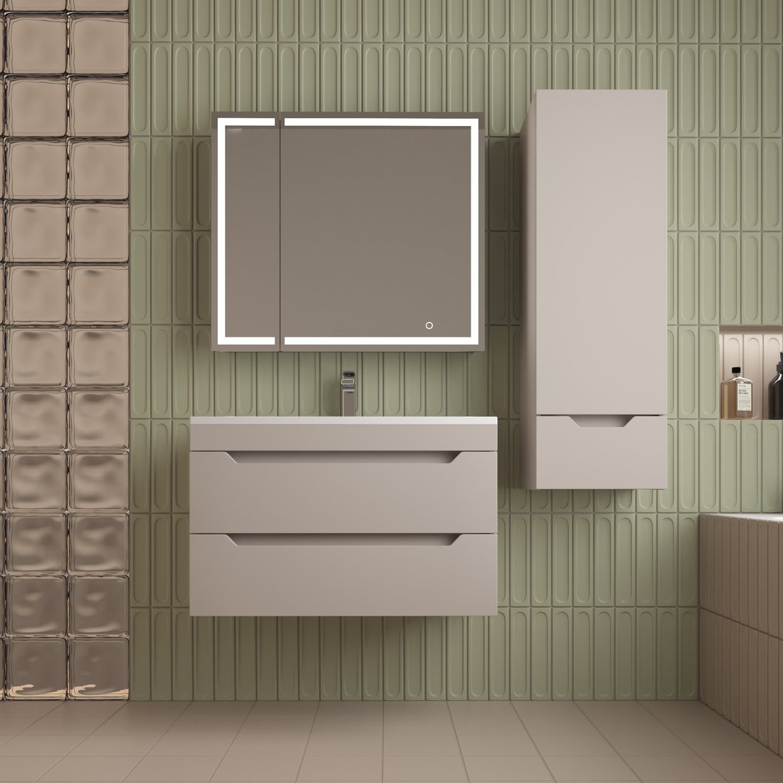 

Symbolite Тумба под умывальник Остин 80 Plus 2 ящика (подвесная, крем)