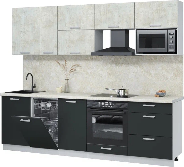 

Готовая кухня Интерлиния Мила Лайт 2.6-ПМ4 (бетон лайт/антрацит/опал светлый)