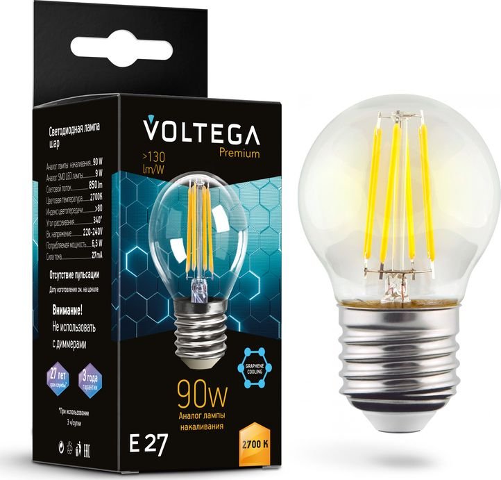 

Светодиодная лампочка Voltega Crystal Graphene Globe 9W 2700K E27
