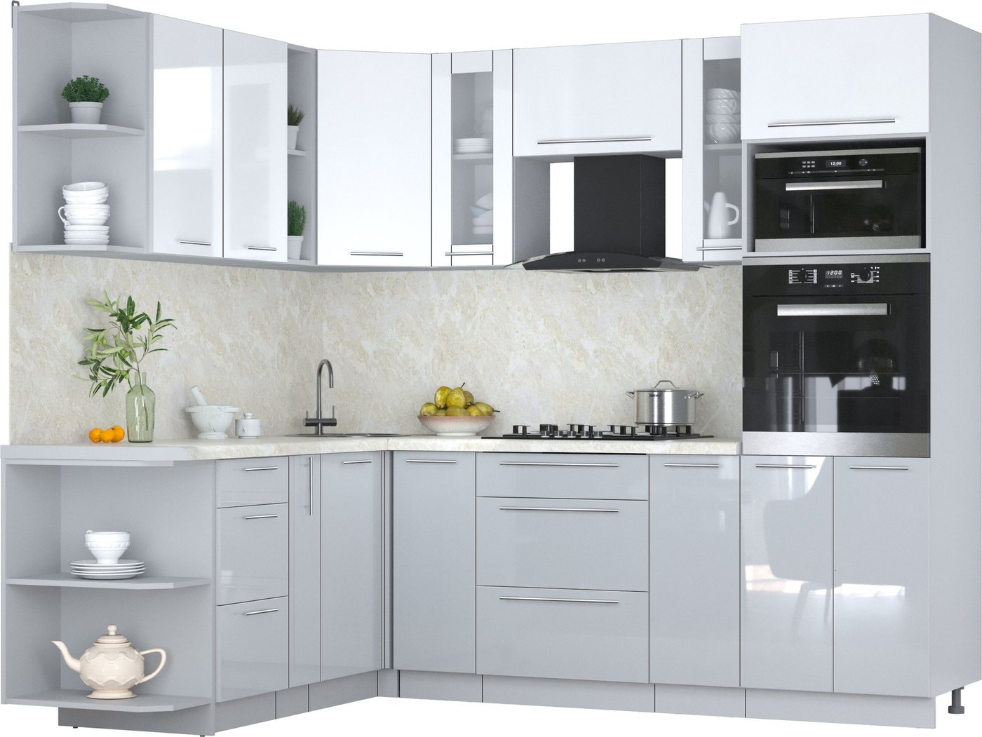 

Готовая кухня Интерлиния Мила Пластик 1.88x2.4 LV (белый глянец/туманный глянец/опал светлый)