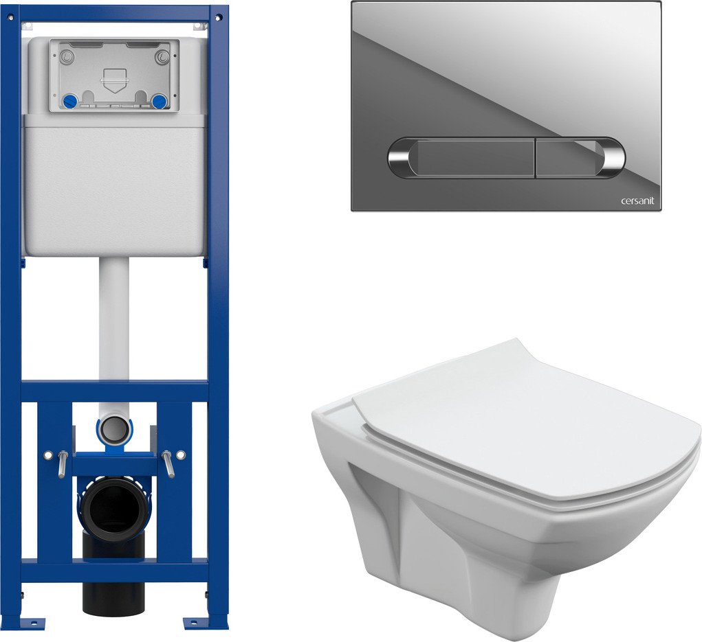 

Унитаз подвесной Cersanit Carina New Clean On с инстал. Link Pro (с кнопкой Estetica 64110 хром глянцевый)
