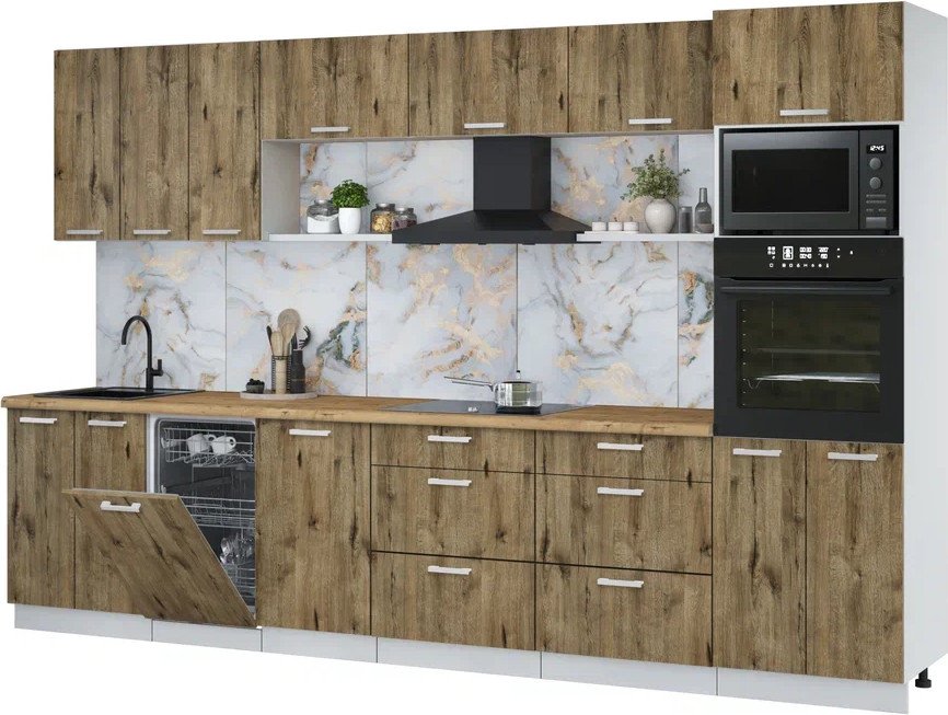 

Готовая кухня Интерлиния Мила Лайт 3.3-ПМ3 (дуб веллингтон/дуб веллингтон/дуб бунратти)