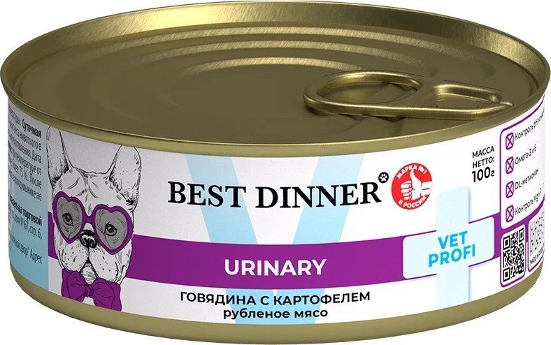 Консервированный корм для собак Best Dinner Vet Profi Urinary Exclusive Говядина с картофелем (100 г)