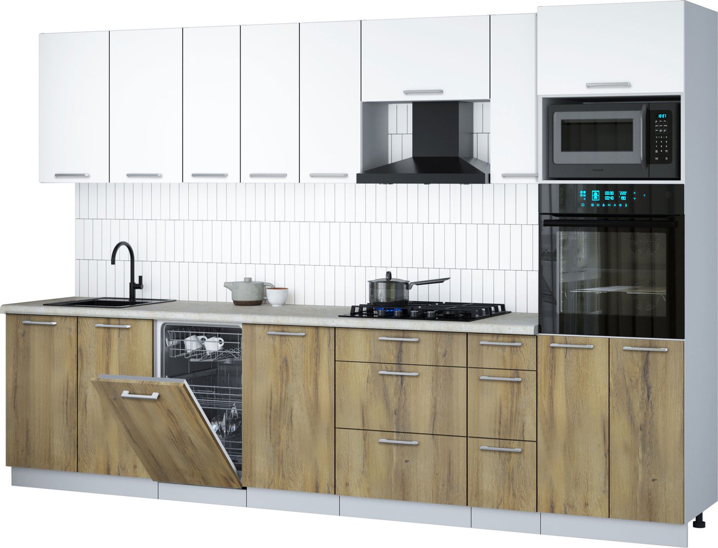 

Готовая кухня Интерлиния Мила Gloss 3.2-ПМ3 (дуб вотан/белый/опал светлый)