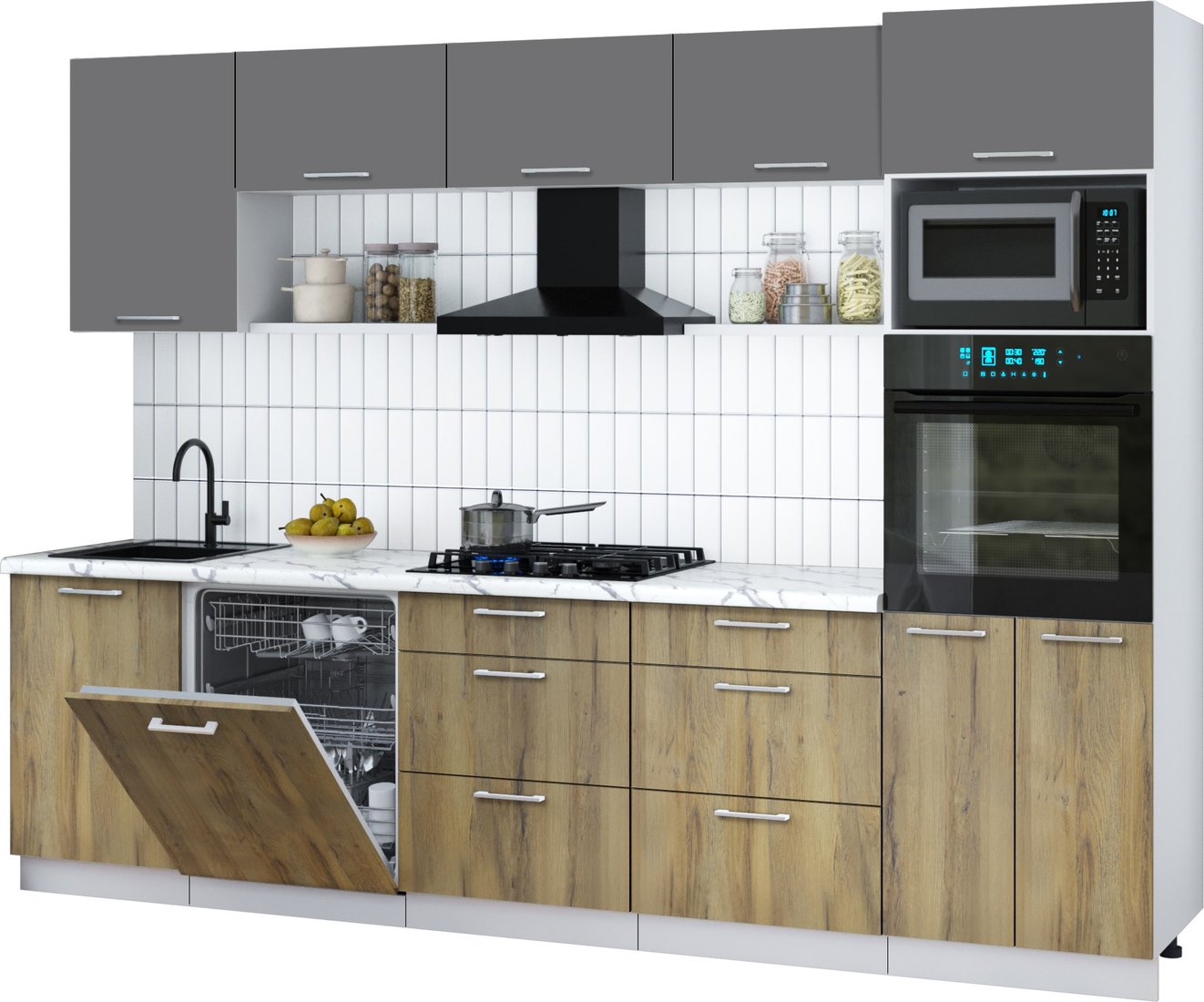 

Готовая кухня Интерлиния Мила Gloss 2.9-ПМ1 (дуб вотан/серый/белый гранит)