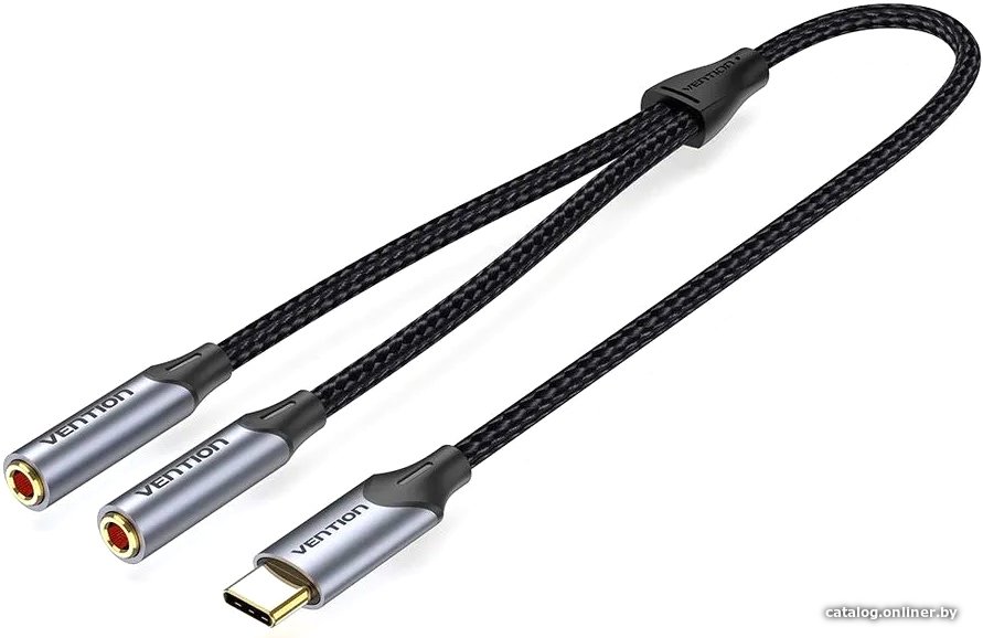 Кабель Vention BGNHY USB Type-C - 2x 3.5 Jack (0.3 м, черный)