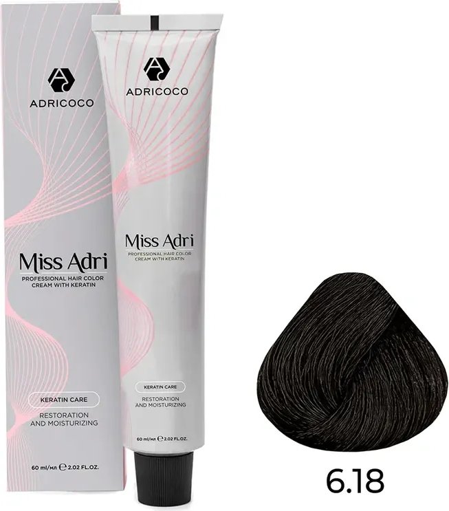 

Крем-краска Adricoco Miss Adri 6.18 (100мл, темный блонд пепельный коричневый)