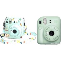 Фотоаппарат Fujifilm Instax Mini 12 (мятный) + зеленый чехол Sundays с ремнем