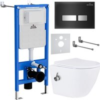 Унитаз подвесной Roxen Antares Bidet в комплекте с инсталляцией StounFix Dual Fresh 6 в 1 963184 (кнопка: черное стекло)