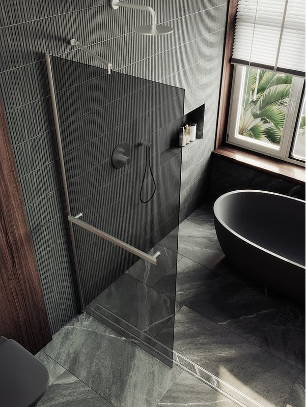 Душевая стенка MaybahGlass 89x195 MGD-735-5ш (графитовое стекло/хром матовый)