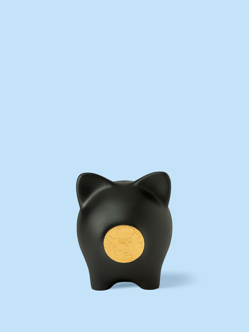 

Копилка для денег PIG BANK свинка-копилка M (черный с золотым пятачком)