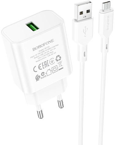 

Сетевое зарядное Borofone BA72A microUSB (белый)