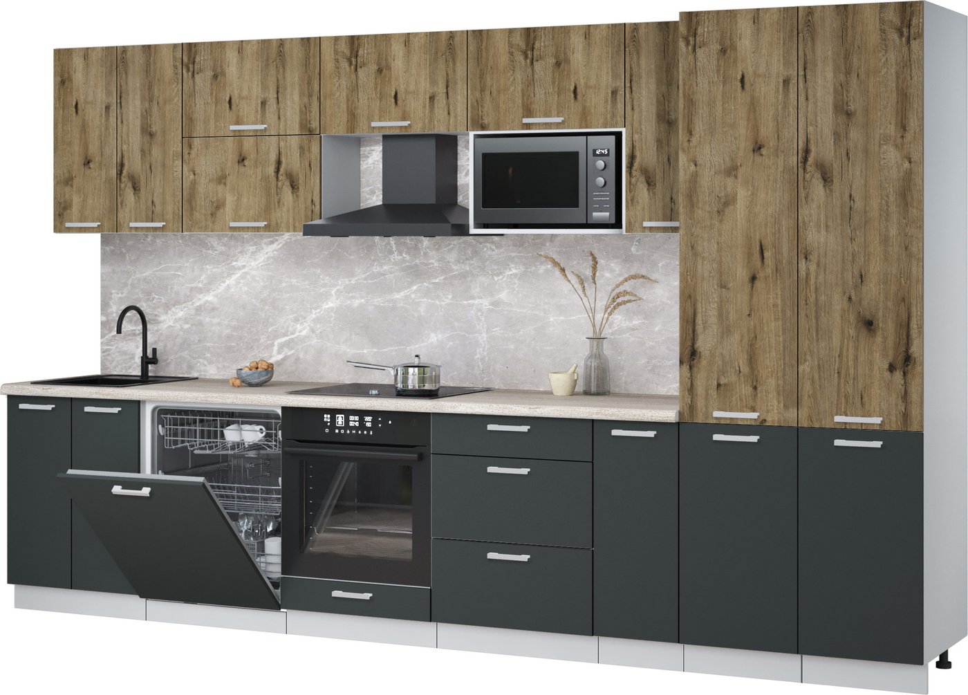 

Готовая кухня Интерлиния Мила Лайт 3.5-ПМ2 (дуб веллингтон/антрацит/травертин серый)